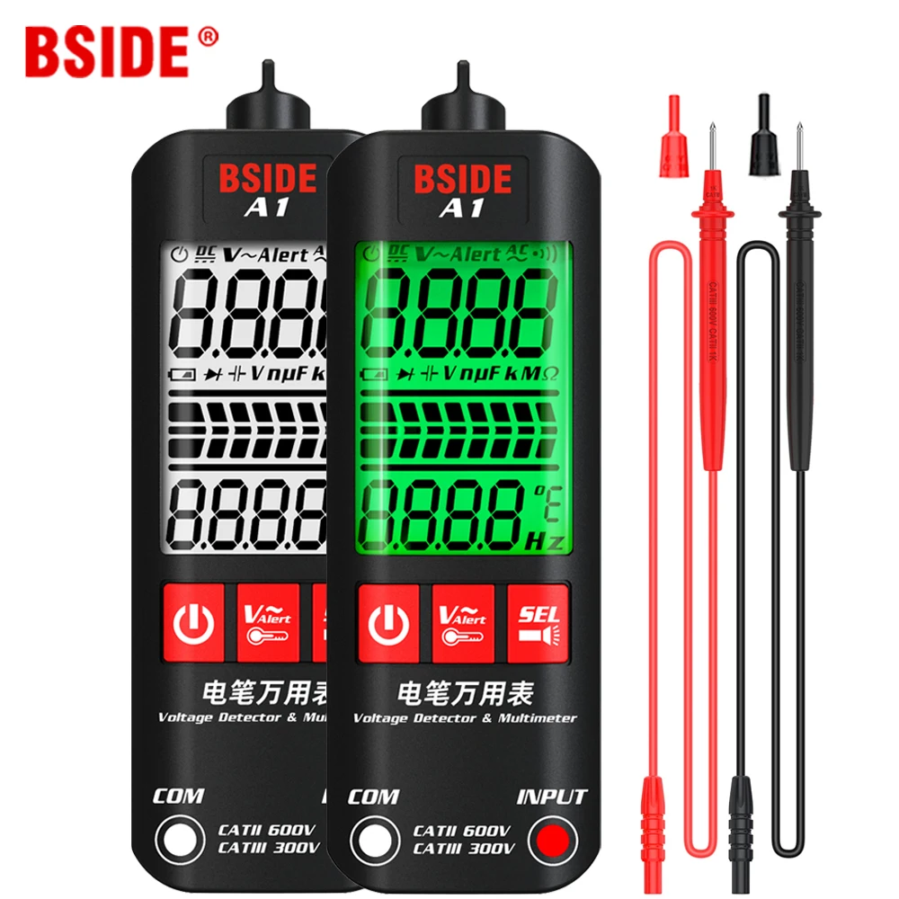 BSIDE A1 Voltage Tester Detector Multimeter Color Display Non-Contact electric pen Dual Range Live Wire test Ohm Hz NCV meter