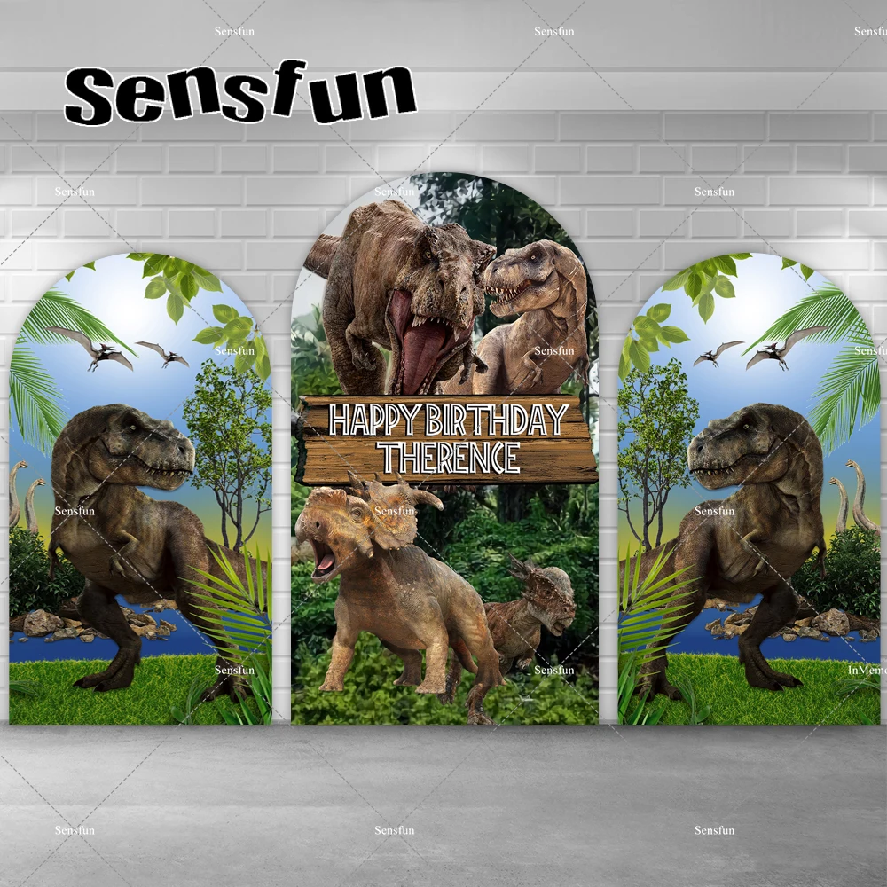 

Jurassic Park Dinosaur Theme Arch Backdrop Cover for Boys Birthday Party Photography Background Chiara Wall Banner Customized