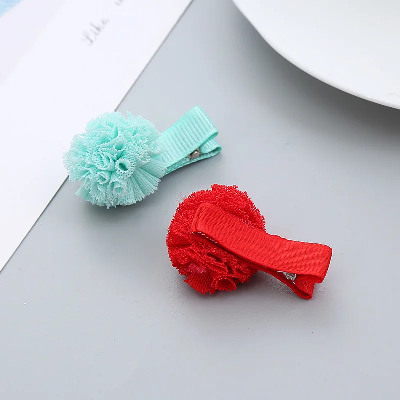 2pcs Children Gauze Ball Korean Red Small Ball Hall-inclusive Cloth Hairpin Baby Headwear Girls Kids Women Hair Accessories