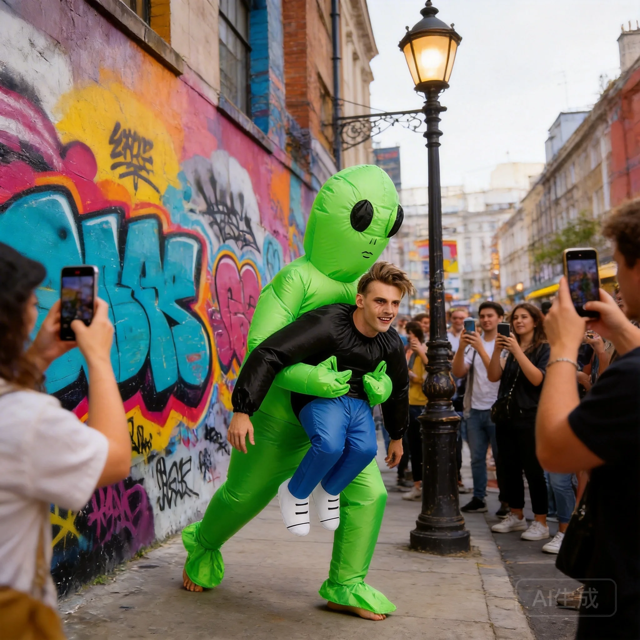 Disfraz de alien cargando humano