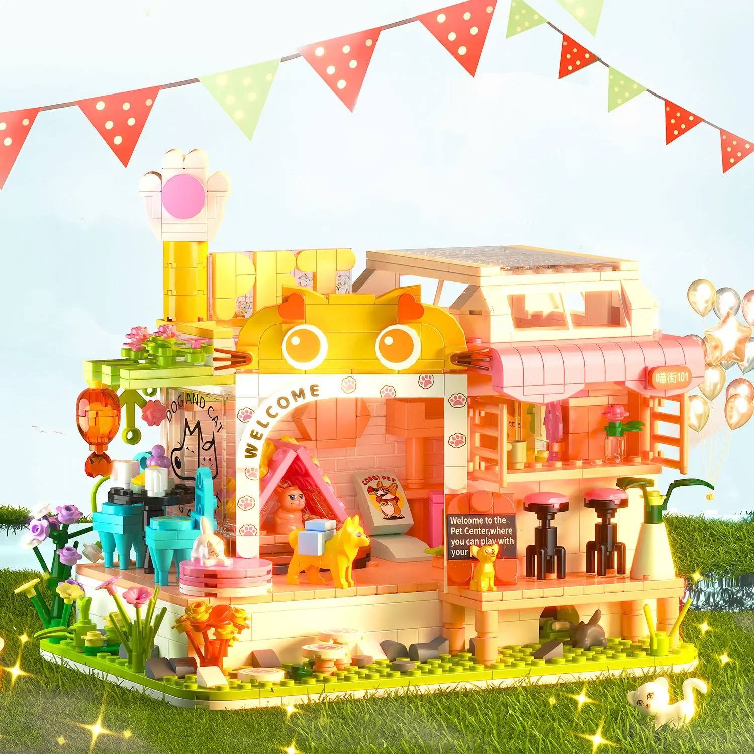 Pets Store Building Block Dog Cat Home City Street View Creative Shop Construction Bricks Assembly Educational Toys for Gifts