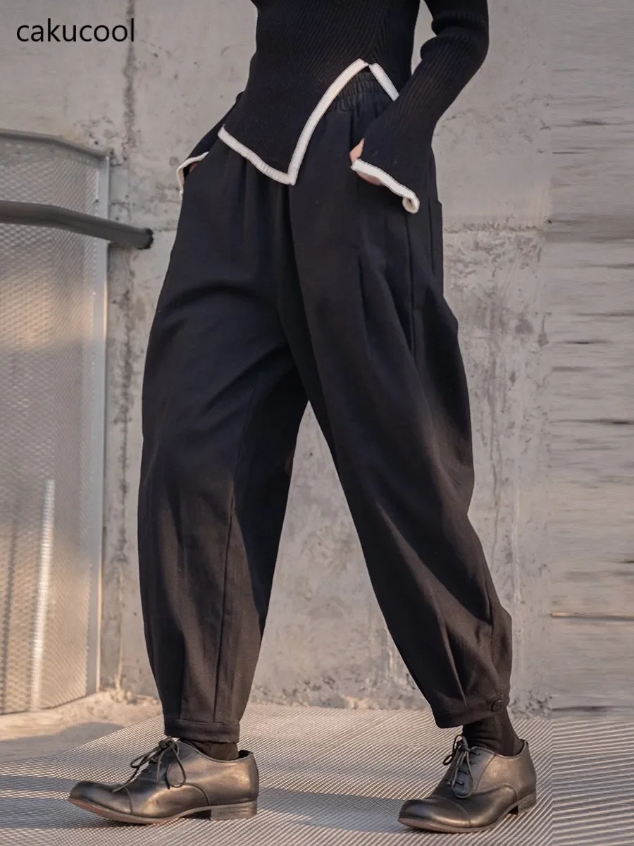 

Cakucool новые осенние однотонные черные корейские дизайнерские шаровары женские длинные свободные повседневные японские капри до щиколотки в стиле Харадзюку