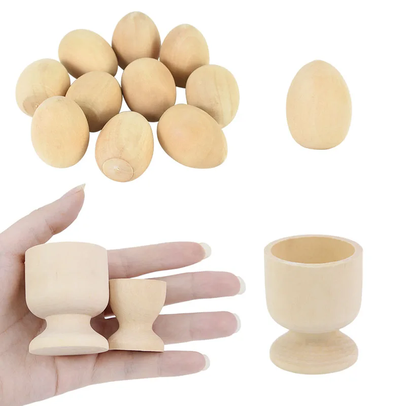 

5Pcs Easter Wooden Egg Cup Tray Container Tabletop Egg Holding Cups Kids DIY Painting Craft Eggs Happy Easter Home Party Decor