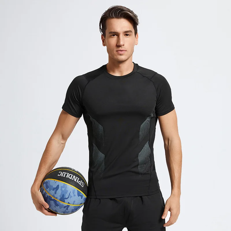 

Men Gym Fitness T-Shirts Bodybuilding Running Sportwear High-elastic Compression Shirt Quick Drying Training Basketball T-Shirts
