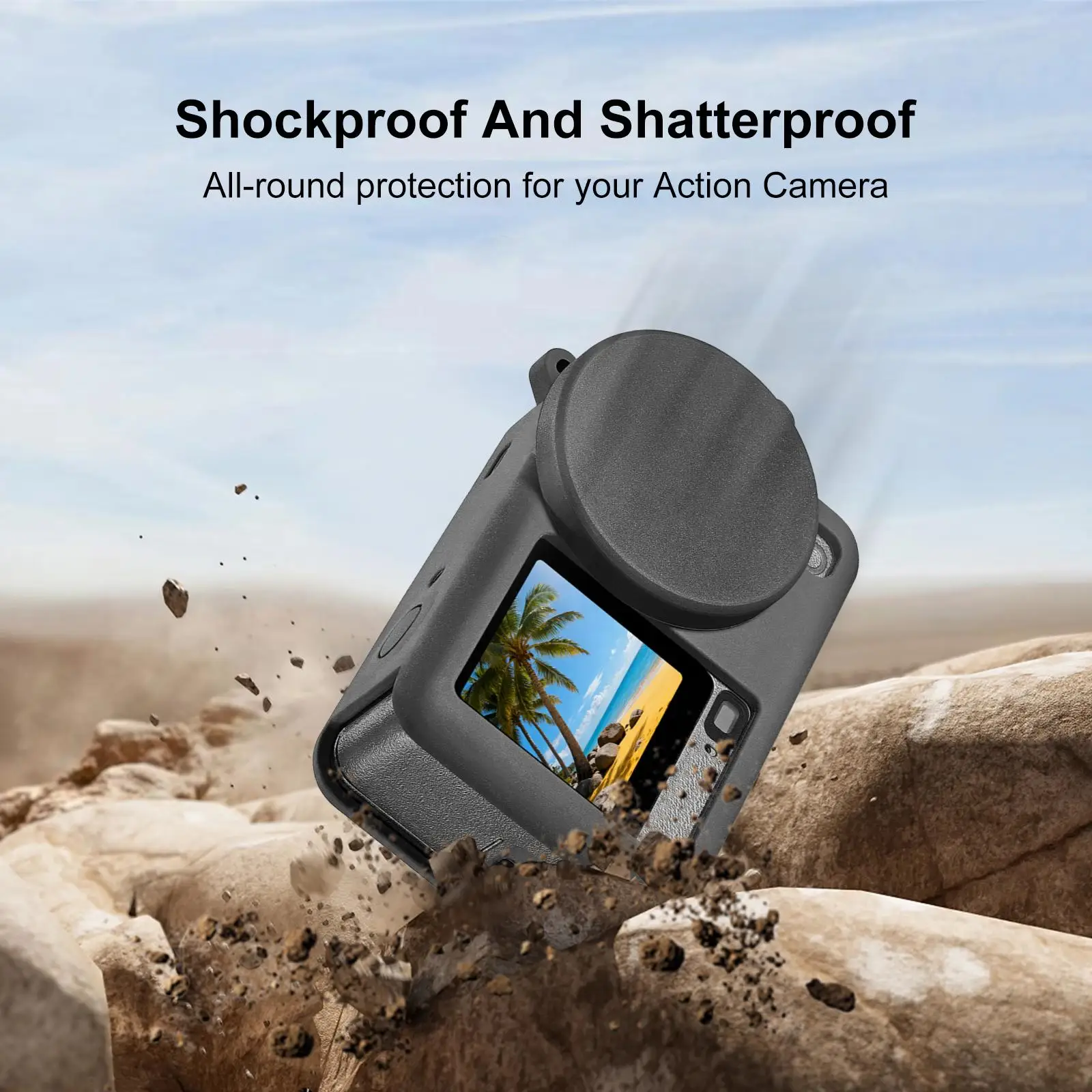 For DJI Osmo Action 6 PULUZ Silicone Protective Cover with Wrist Strap & Lens Cap