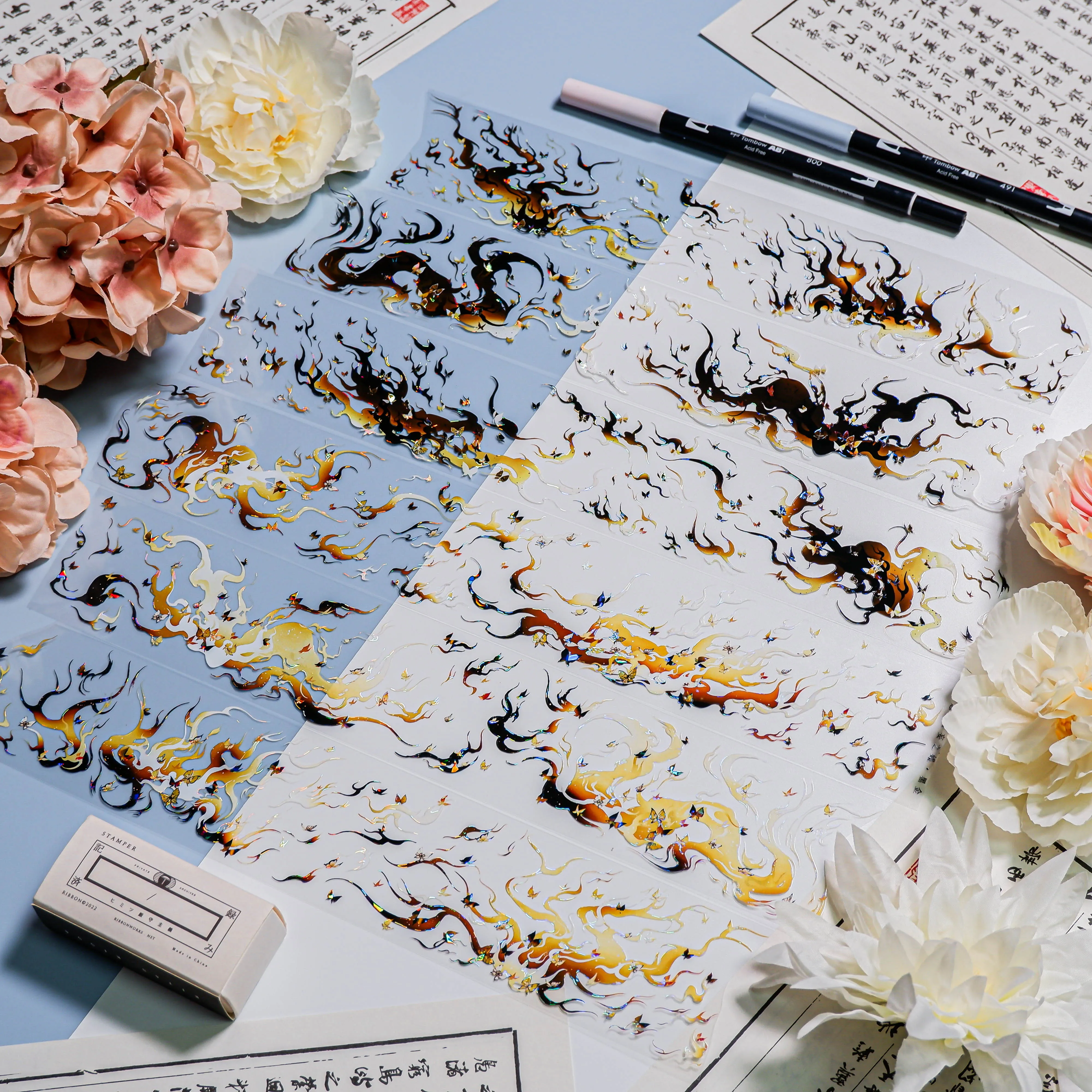 1loop Illusory Fire Butterfly Washi PET Tape for Scenic Journaling, Basic Landscape Collage 2