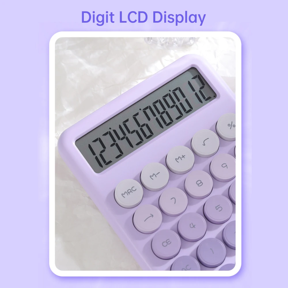 Desktop Calculator 12 Digit Large LCD Display Big Round Button Cute Gradient Colored Calculator Suitable for Office School Home