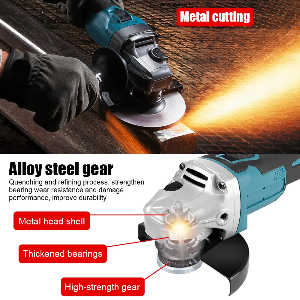 DIY Cutting Grinder Machine Hand Tool 100mm Brushless Cordless Angle Grinder for 18V Battery Power Tool 125mm 3