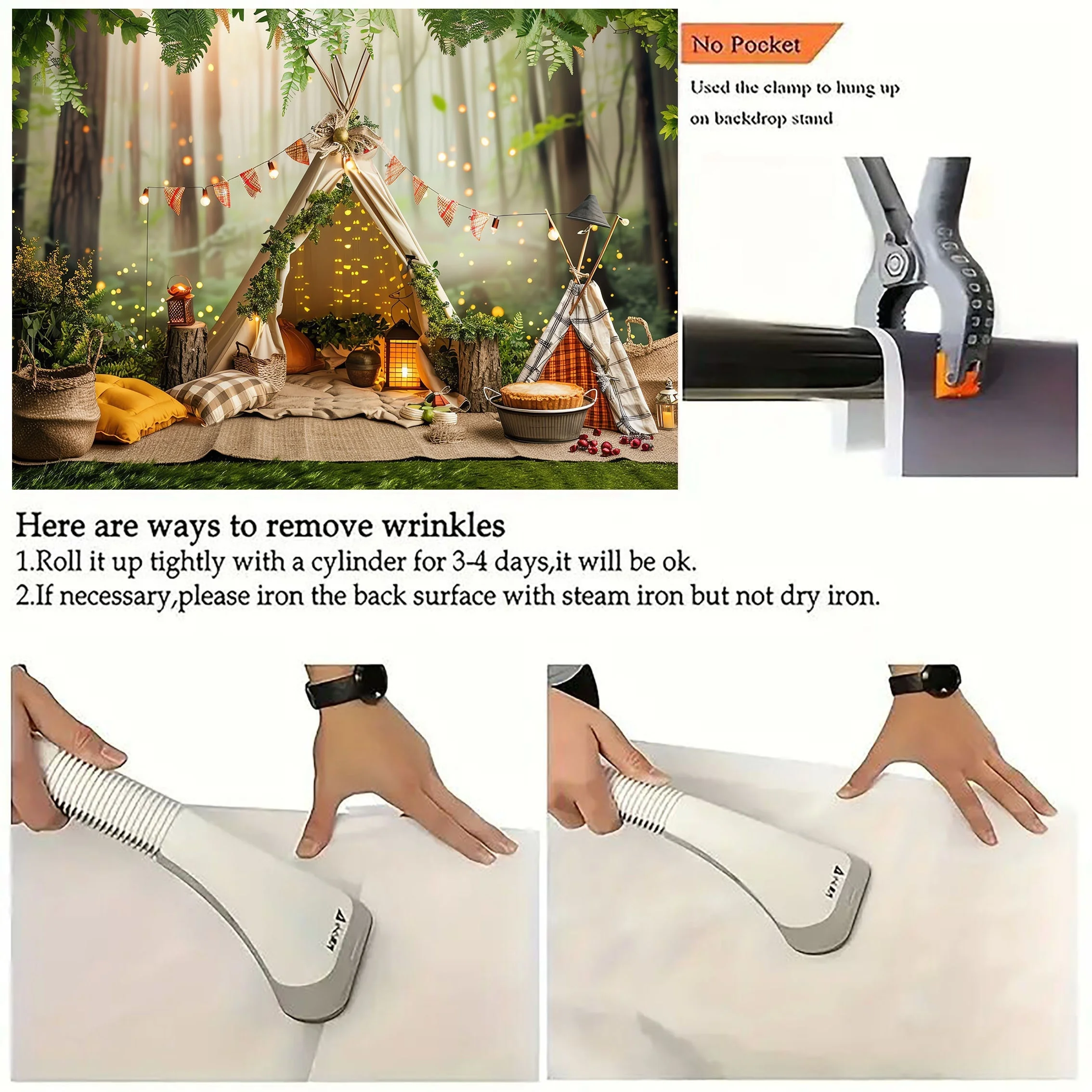 Wald-Camping-Szene, Polyester-Hintergrundbanner, vielseitig einsetzbar – Partydekoration mit Frühlings- und Sommermotiv – Detail 9
