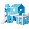 Low Loft Bed with Tent and Slide, Solid Wood Loft Frame with Safety Guardrails and Ladder for Kids Bedroom,Easy Assembly 4