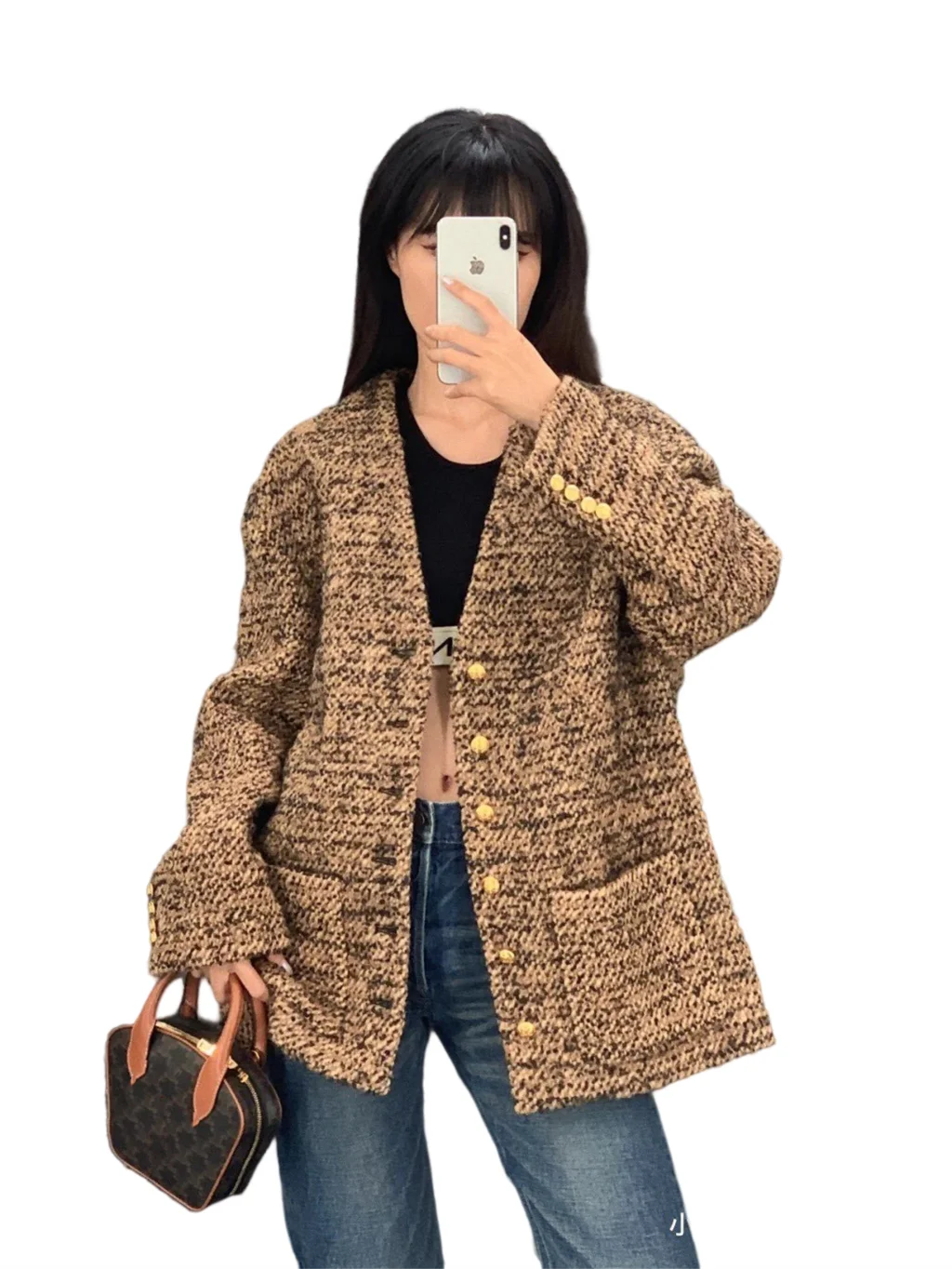 

New winter senior feeling restoring ancient ways temperament v-neck single metal buckles knitting wool, long coat