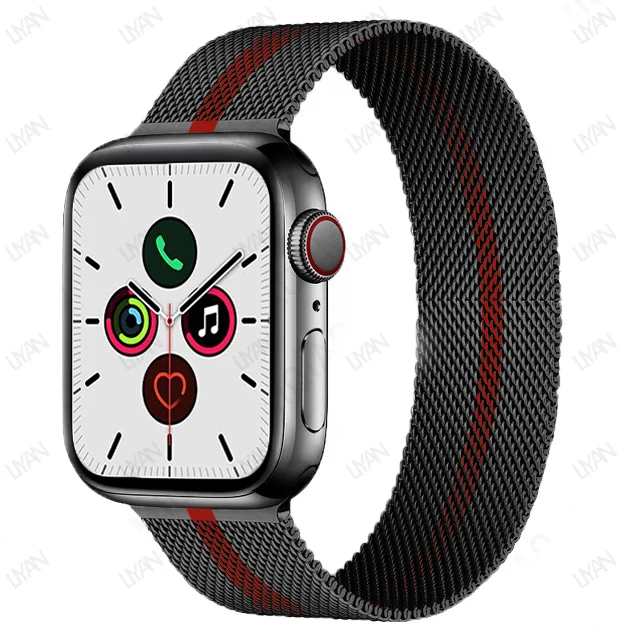 Magnetic Loop Strap For Apple watch Band 45mm 41mm 44mm 40mm 42mm 38mm Stainless steel correa bracelet iWatch serie 3 7 5 6 se 3 Black A red 16