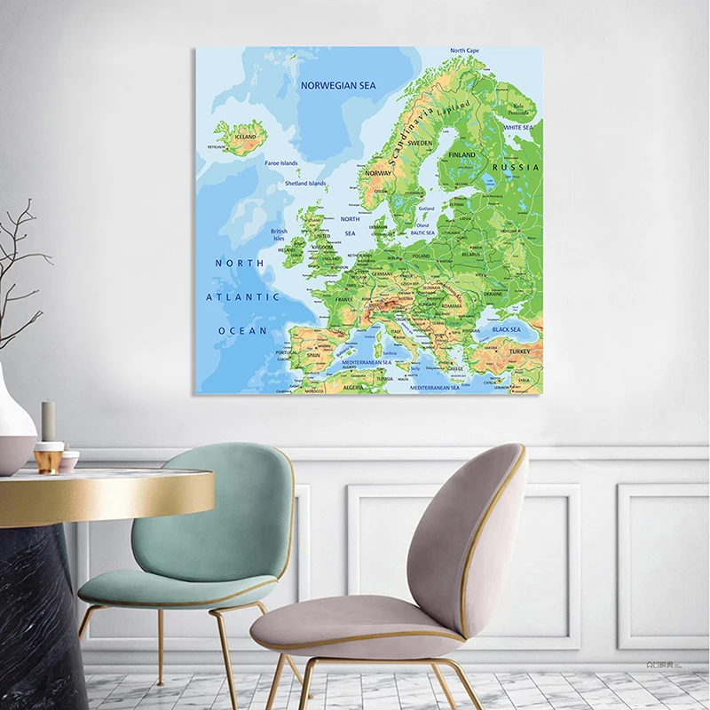 90*90Cm The Europe Orographic Map Non-Woven Canvas Painting Unframed Poster Wall Art Print Home Decoration School Supplies