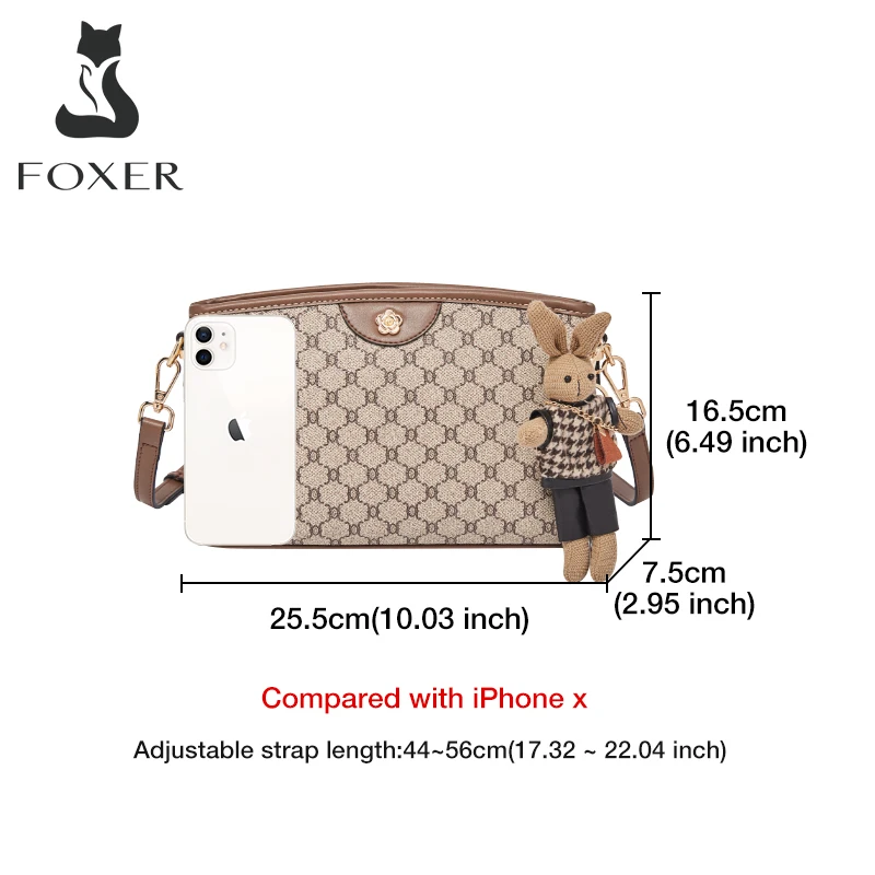 FOXER Brand Print PU Leather Light Shoulder Bag Stylish Monogram Women's PVC Crossbody Bag Female Rabbit Accessory Messenger Bag