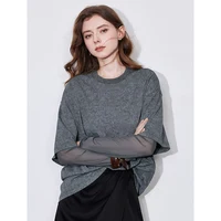 T-shirt imprimé faux deux pièces pour femmes, col rond, pull à la mode, printemps, nouveau, 2025 3