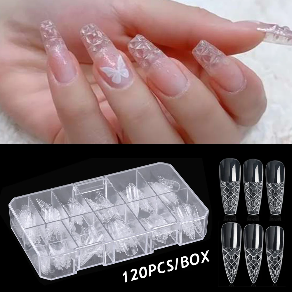 

120PCS 3D Nail Mold Ballerina Almond Fake Nail Acrylic Glaze Full Cover Convex Fake Nail Tips Press On Nail Extension Manicure