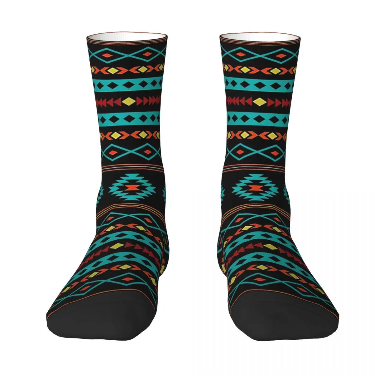 Aztec Teal Reds Yellow Black Mixed Motifs Pattern Adult Socks Unisex socks,men Socks women Socks men elastic pu leather belt canvas expandable braided stretch belts with mixed knitted black buckle 105cm factory directly price