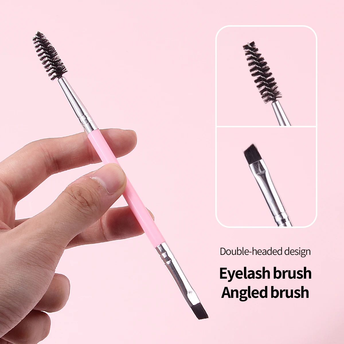 12PCS 핑크 더블 헤드 속눈썹 컬러 속눈썹 브러쉬 눈썹 브러쉬 플라스틱 손잡이 휴대용 버전 속눈썹 연장 브러쉬