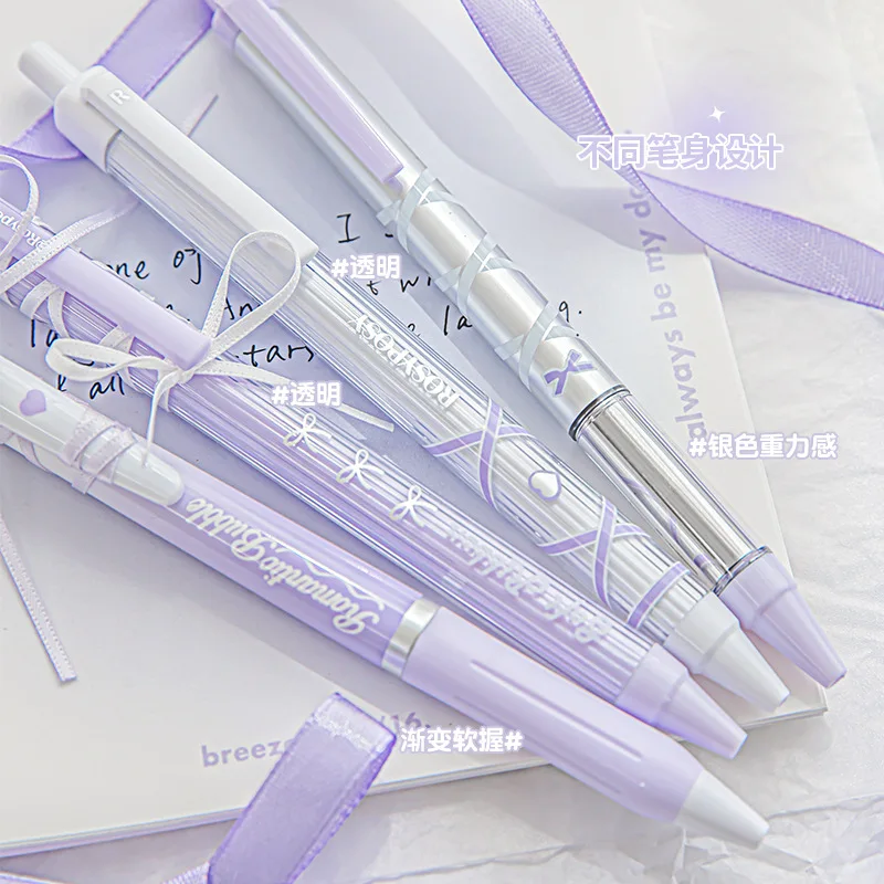 Planwith Kawaii 4Pcs/Set Gel Pen Stationery Student Supplies Solid Color RosyPosy Ballet Series 0.38/0.5mm Black Writing Pen 4