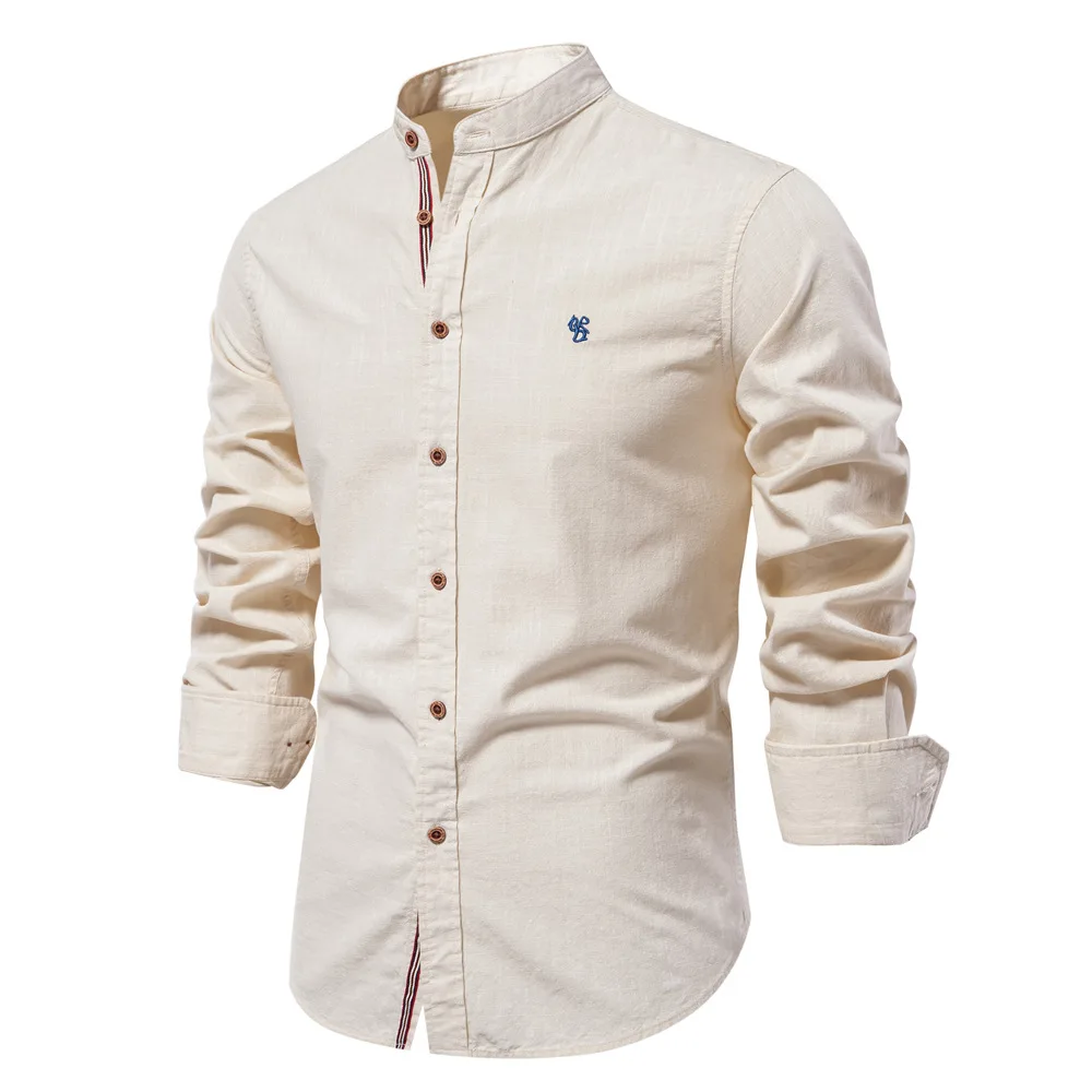 2025 New 100% Cotton Linen Shirt Men Embroidery Br...