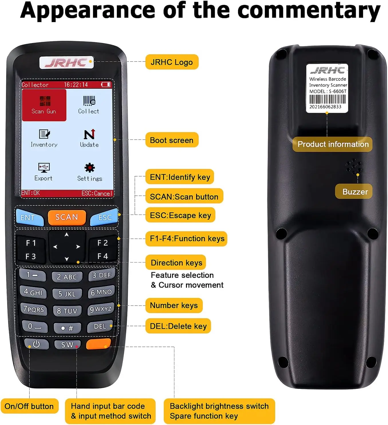 JRHC Wireless 2D Inventory Scanner QR Barcode Scanner Data Collector Portable Data Terminal Inventory Device 2.8" LCD Screen