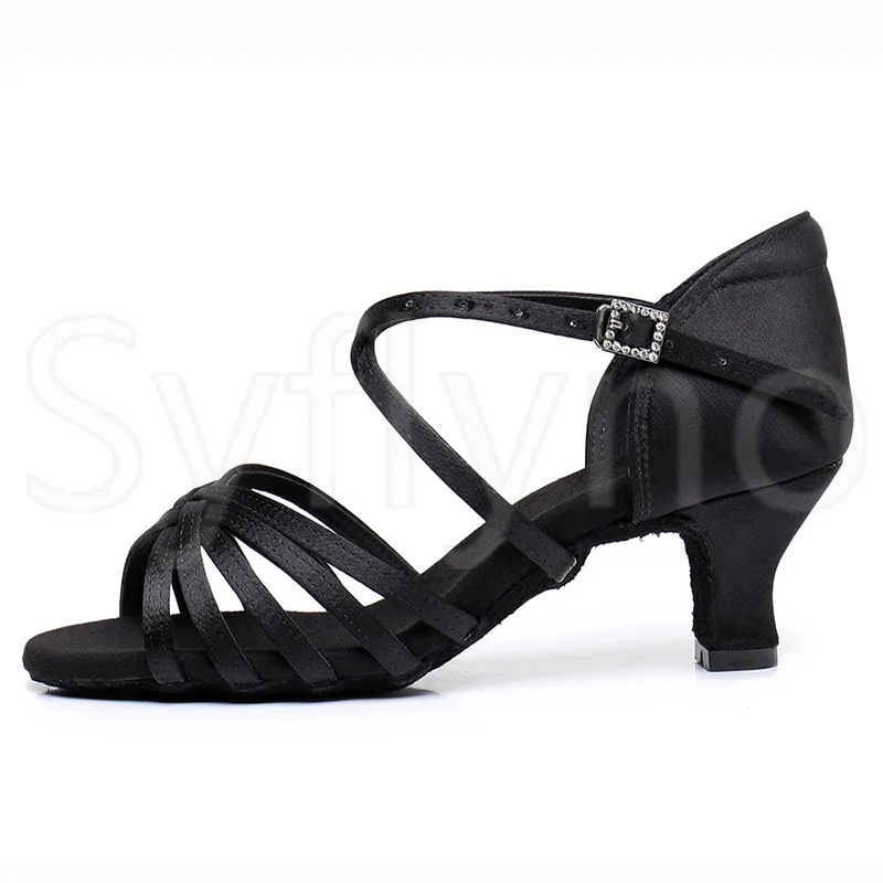 Syflyno Silk Satin Latin Dance Shoes Women's Dance Shoes National Standard Adult Women's 5/7cm Heel Dance Shoes