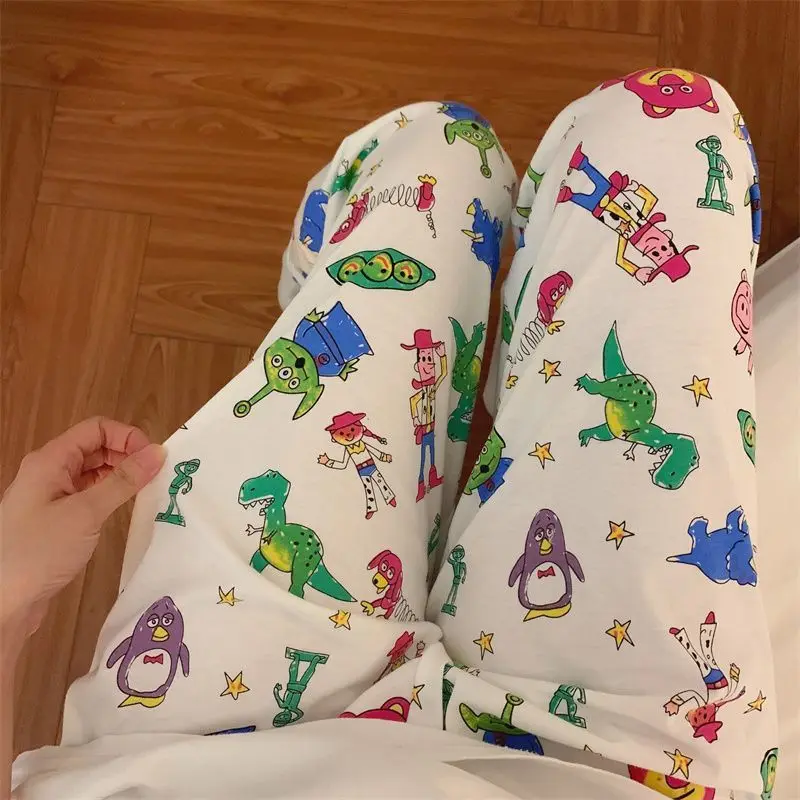 Fleece Pajama Pants Disney Cartoon Toy Story Women Long Sleeve Kawaii Print Soft Loose Winnie The Pooh