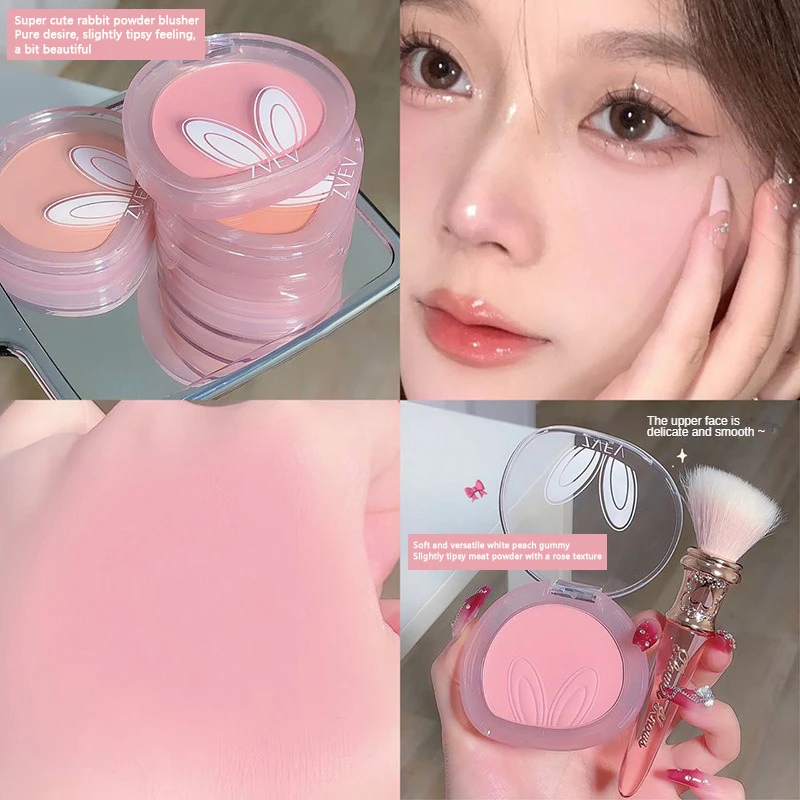 Zvev Cute Long Ears Fard Monocromatico Rabbit Year Limit Plain Matte Rouge Capacità Di Riparazione Brighten Peach Blush Monocromatico