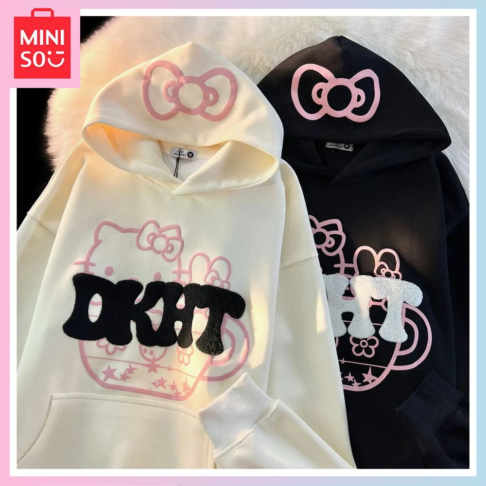 

Miniso Hello Kitty Cute Hoodie for Girls Fall Winter Loose Long Sleeve Oversize Couple Long Sleeve Coat Birthday Christmas Gift