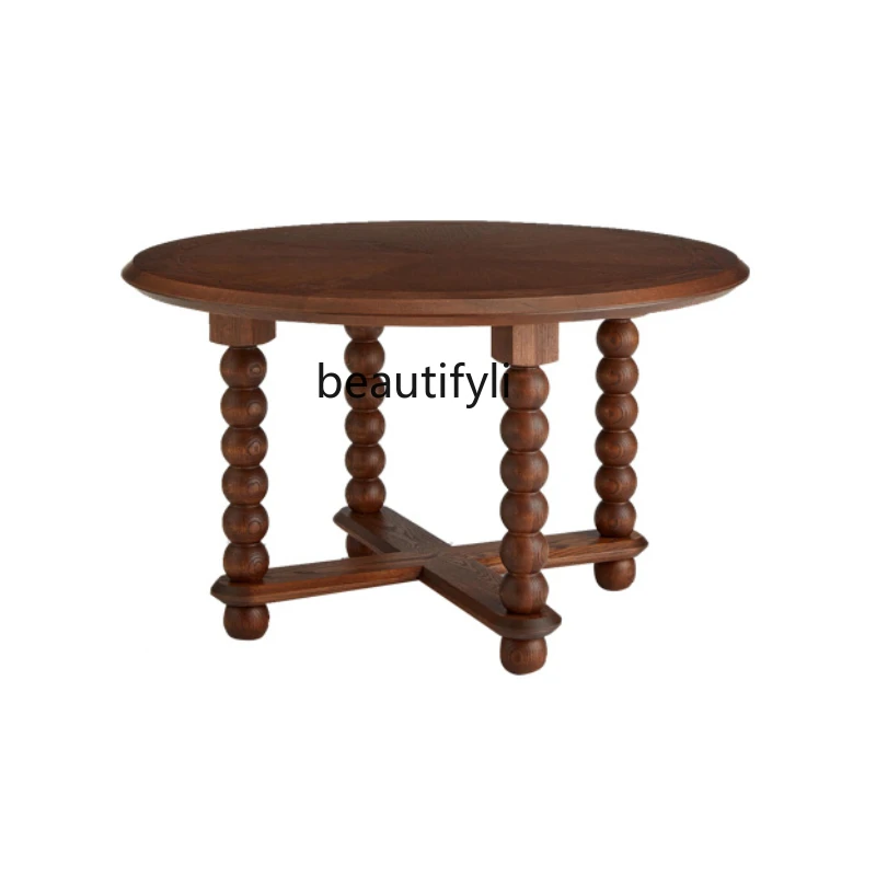 

Dining Table Retro French Round Table Solid Wood Table round Mid-Ancient Style Creative Restaurant Designer