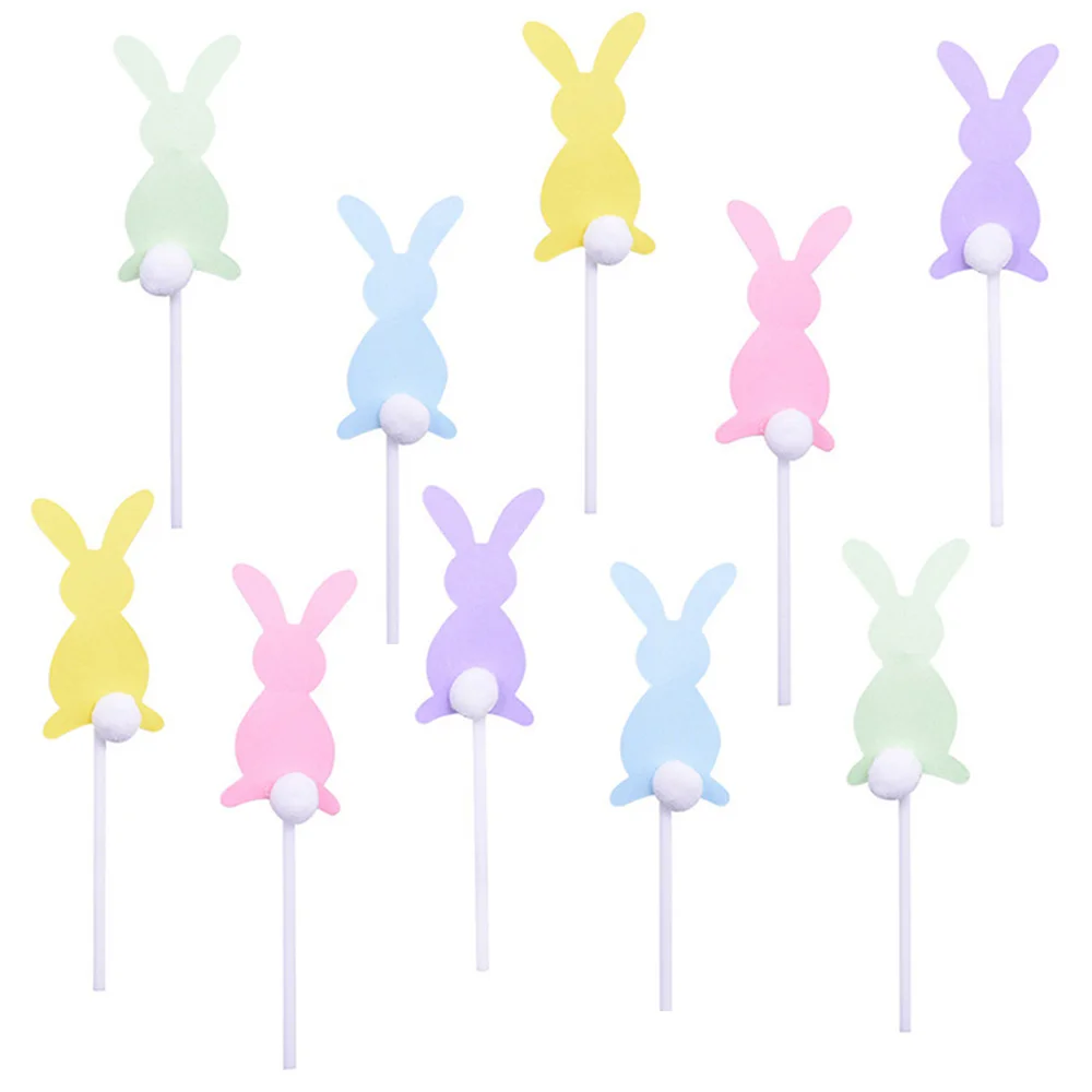 

10pcs Easter Cute colorful Rabbit Cupcake Toppers Happy Easter Bunny Cake Topper Kid Birthday Party Favor Easter Cake Decoration