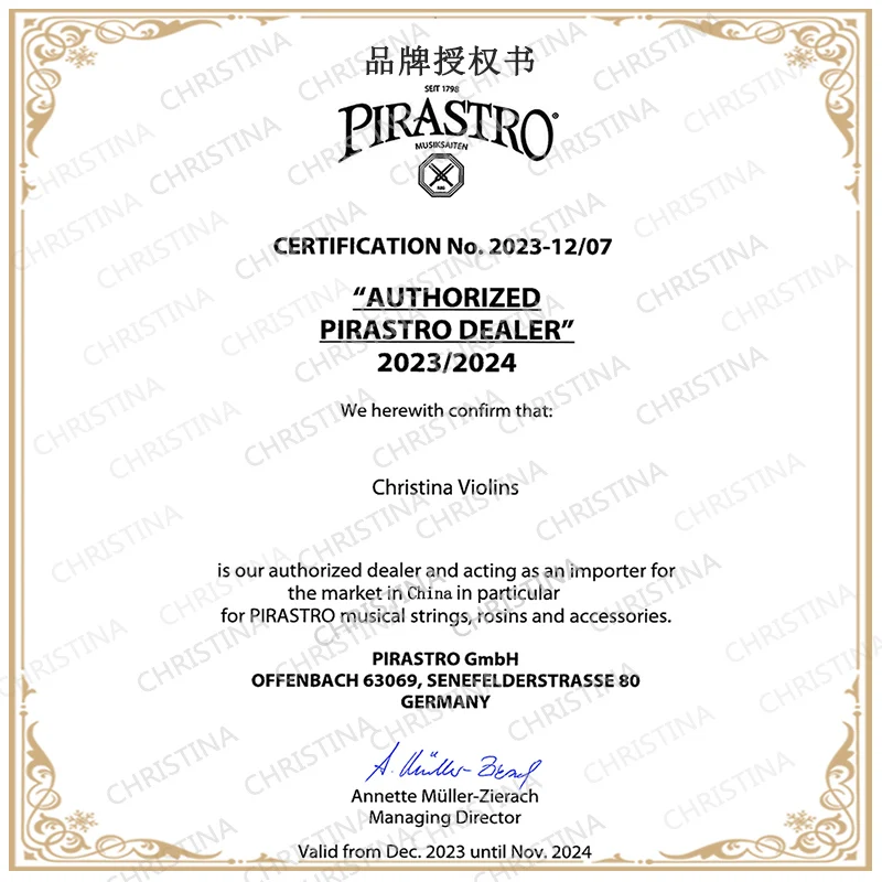 PIRASTRO Obligato Violin Strings Set E-A-D-G 4 Strings Synthetic Core E-gold/E-steel Medium Tension Ball End 4/4-1/2 Available