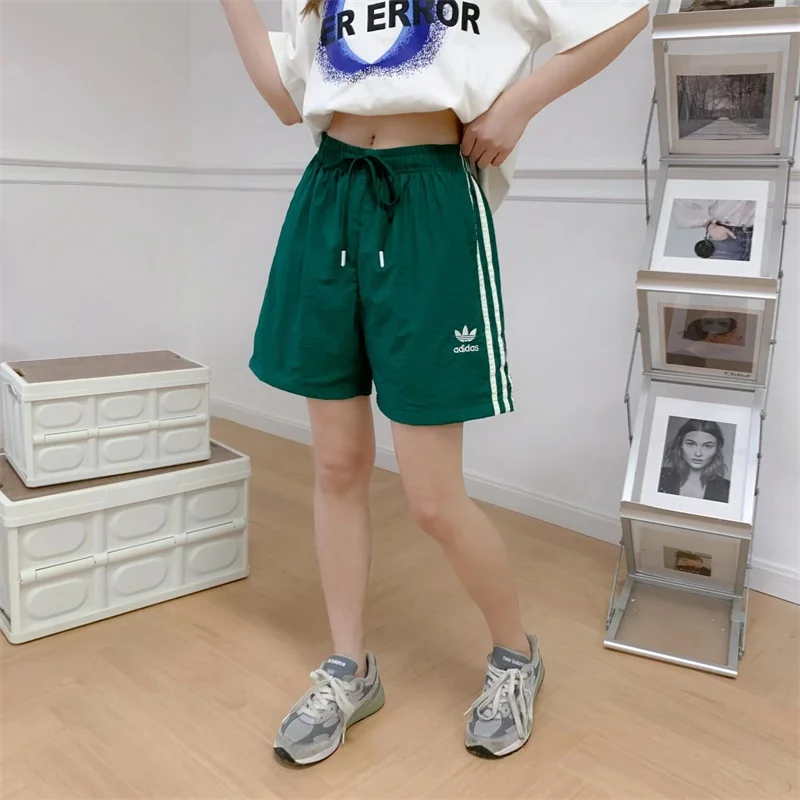 Adidas Pants Women Quick-drying Moisture Absorption Comfortable Breathable Stripes Short Pants Green
