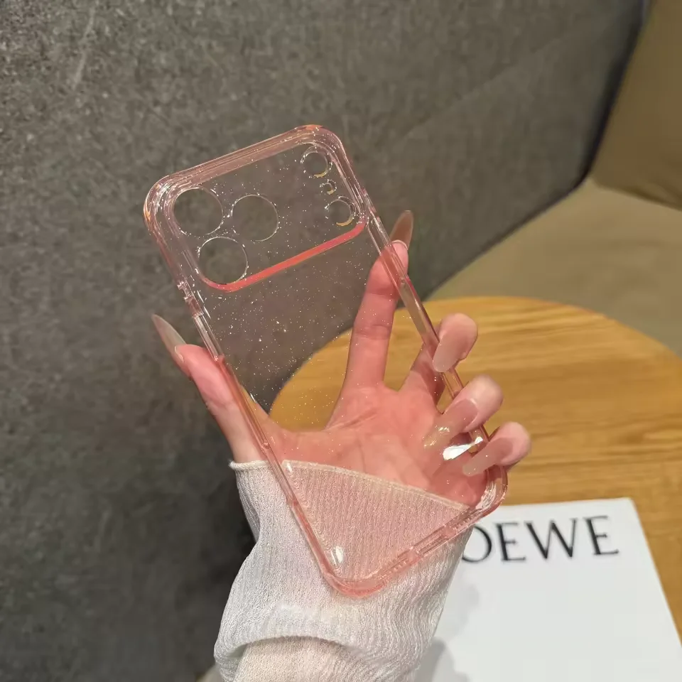 Luxury Glitter Bling Clear Phone Case for Apple iPhone 18 17 16 15 Pro Max Hard Transparent Lens Protect Soft Bumper Cover Funda