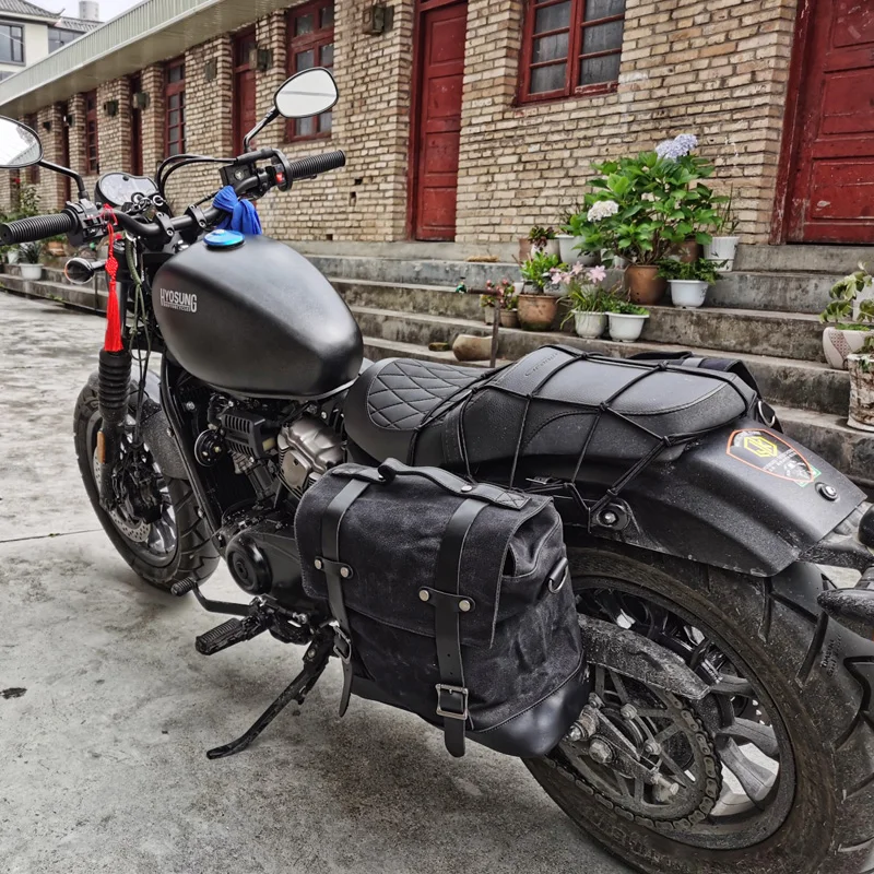 할리 886 R1200GS 용 빈티지 오토바이 사이드 백, 범용 방수 오토바이 캔버스 백, 라이더 시트 백