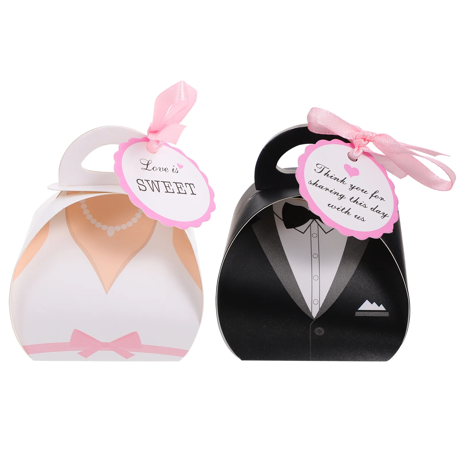 

100pcs Paper Gift Boxes Bride and Groom Chocolates Candies Gifts Packing Boxes with Handle for Wedding Engagement Party Banquet