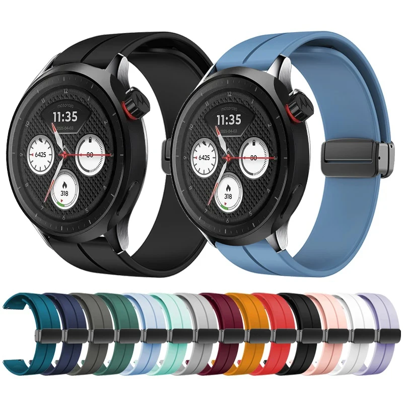 Magnetic Folding Buckle Silicone Smartwatch Band - 22mm/20mm Strap