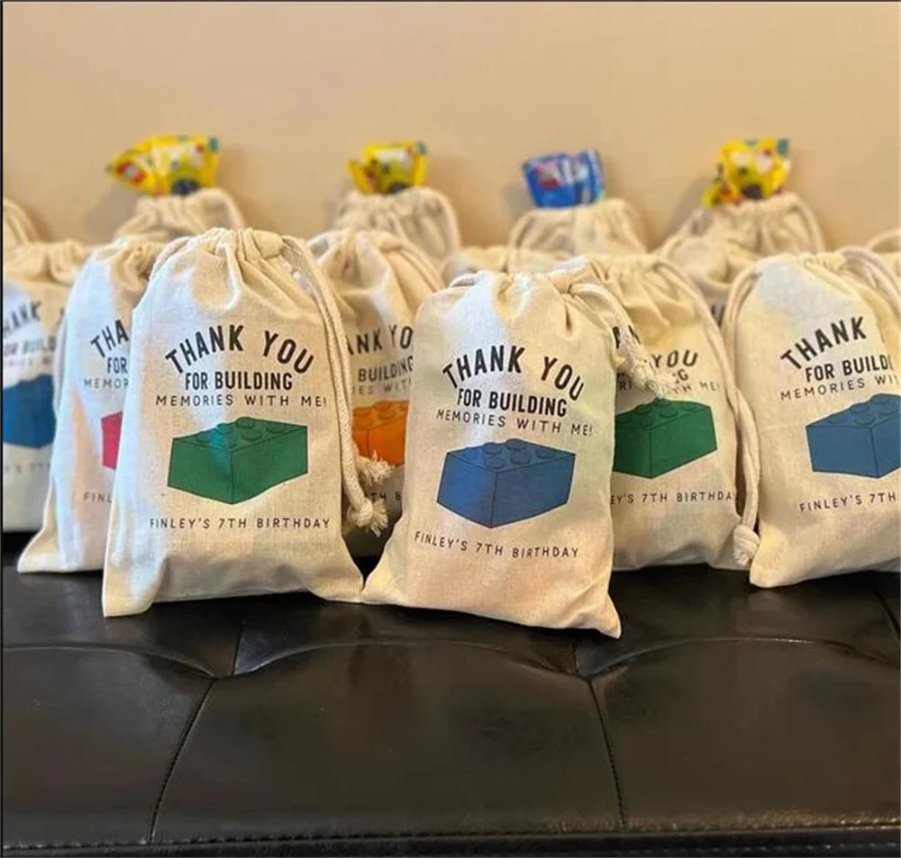 20pcs Brick or Blocks Party Favor Bags, Thanks For Building Memories Block Party, Brick Mini Fig Birthday Party Favor Bags