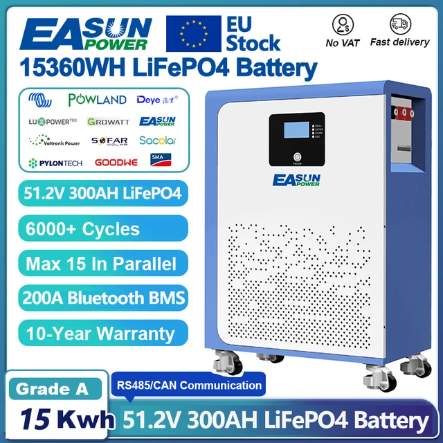 Batterie LiFePO4 EASUN POWER 48V 300AH 100AH 15KWH, batterie au lithium, 6000+ cycles, prise en charge Bluetooth BMS en série/en parallèle, STOCK UE 1