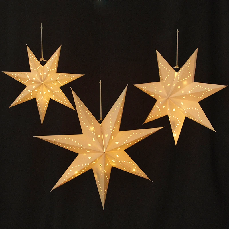 Stern Licht Cove Aushöhlen Stern Hängen Anhänger Led Licht String Fenster Gitter Papier Laterne Eid Mubark Weihnachten Party Decor – Detail 2