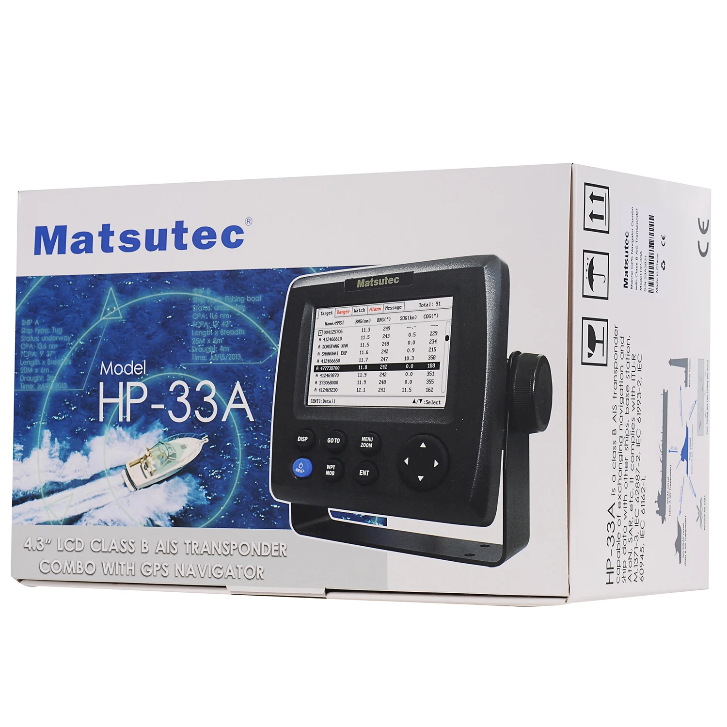 

Matsutec HP-33A 2,5-дюймовый цветной ЖК-Графический Плоттер со встроенным транспондером AIS класса B, комбинированный Высокочувствительный морской GPS-навигатор