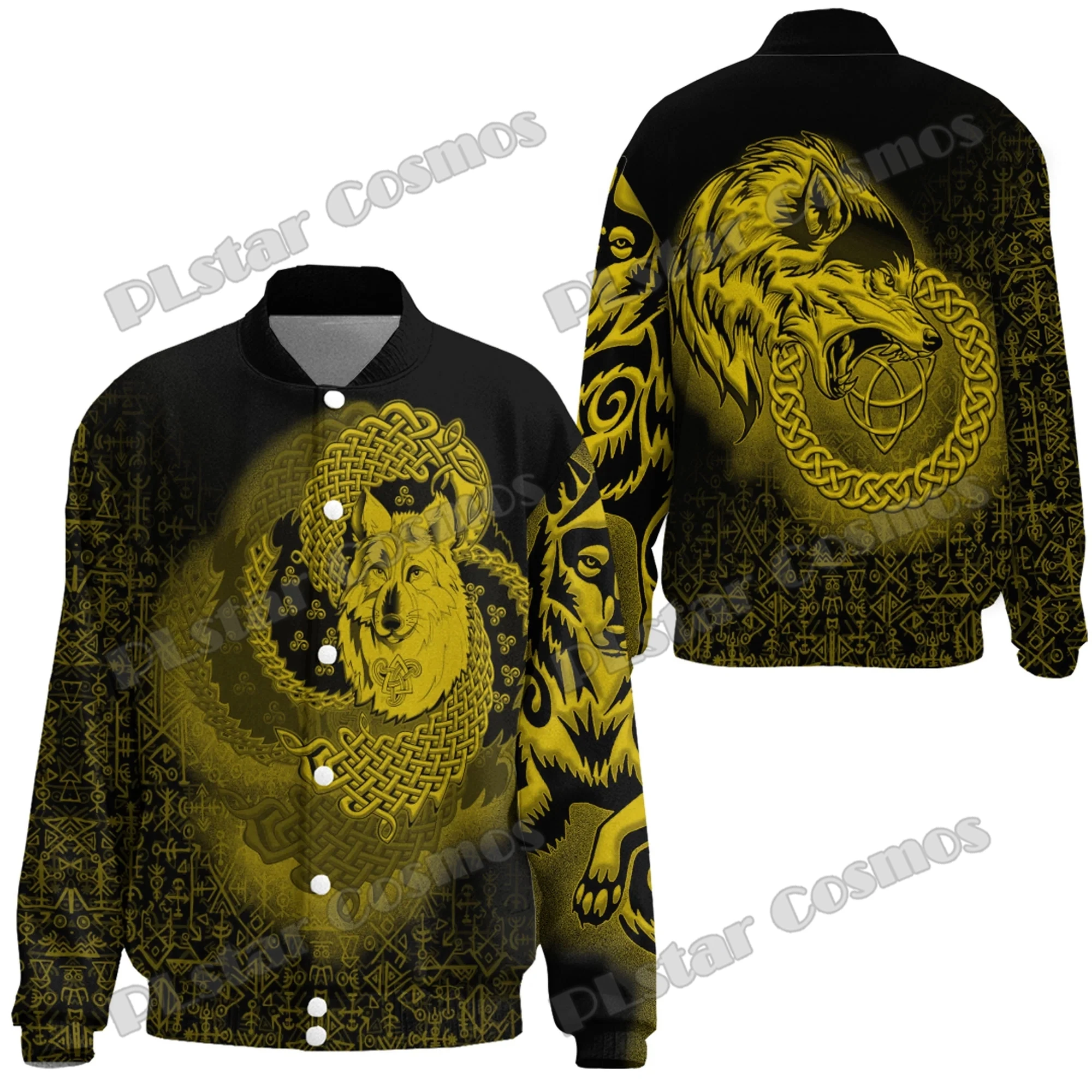 Wolf And Tree Tattoo Runes 3D Printed Fashion Men's Thicken Stand-Collar Jacket Unisex Casual Winter Baseball Jacket FX43