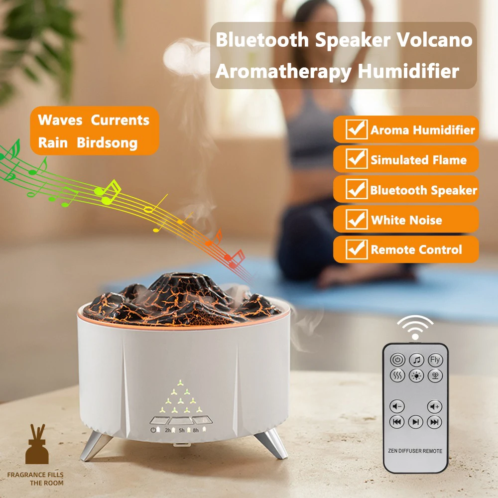 

350ML Flame Volcano Air Humidifier Sleep Aid White Noise Bluetooth Speaker Essential Oil Diffuser Bedroom Humidifier with Remote