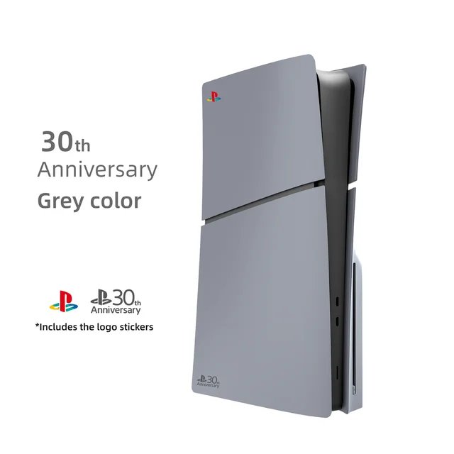 Limited Edition Grey Custom Replacement Faceplates with Logo Skin &30th Anniversary Sticker ABS Cover Shell For PS5 Slim Console 3
