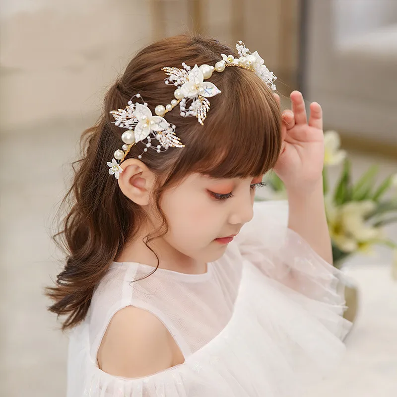 LONTG Voile De Mariage Fille Princesse Couronne De Fleurs Guirlande Avec Voile En Tulle Élégante