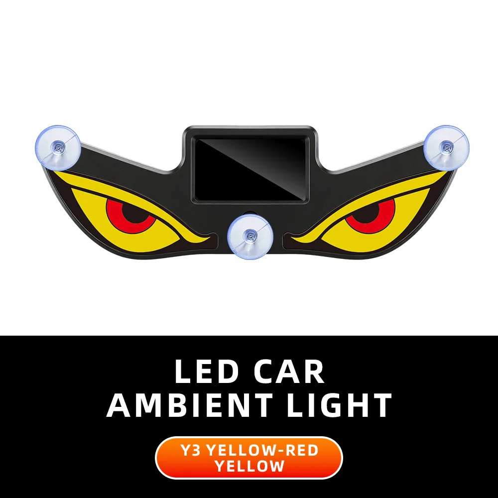 אור ניאון לרכב DEMON EYE מופעל על ידי אנרגיה סולארית, אלחוטי, מגניב, תאורת אווירה עם כוס יניקה, נטען ב-USB, מנורת אווירה נושמת.
