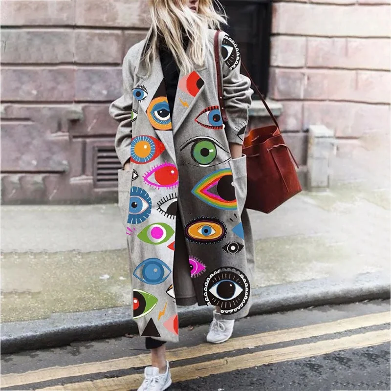 black parka Ladies Elegant Lapel Winter Outerwear Women Long Sleeve Casual Wool Coats Cardigan High Fashion Patchwork Printed Long Overcoat warmest winter coats for women