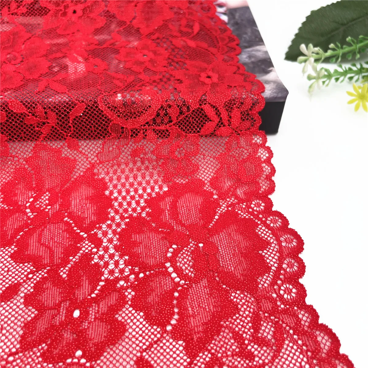3y/lot Width 22.50cm Red With Foil Shimmer Shiny Elastic Lace Trim 3