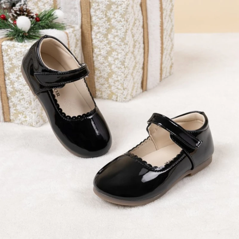 Girls Leather Ballet Flat Shoes for Wedding Party