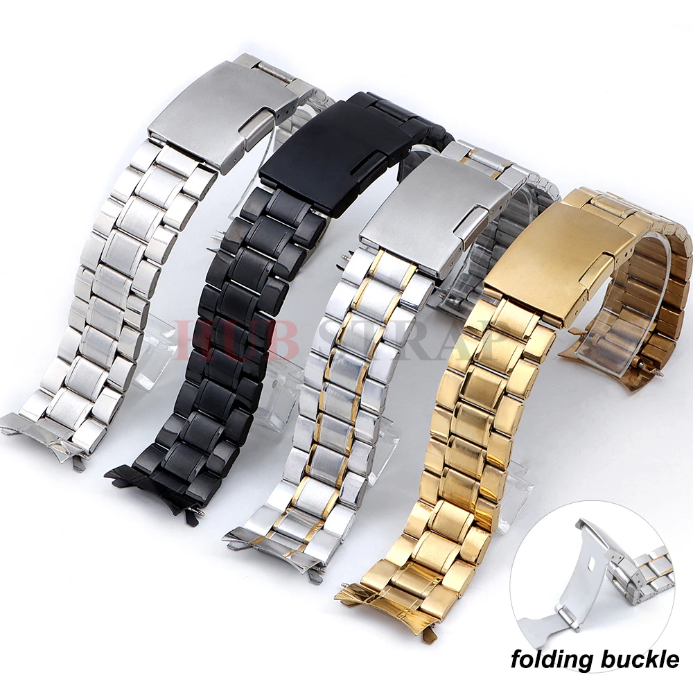 Premium Silver Stainless Steel Watch Band with Curved Ends and Tool Accessories